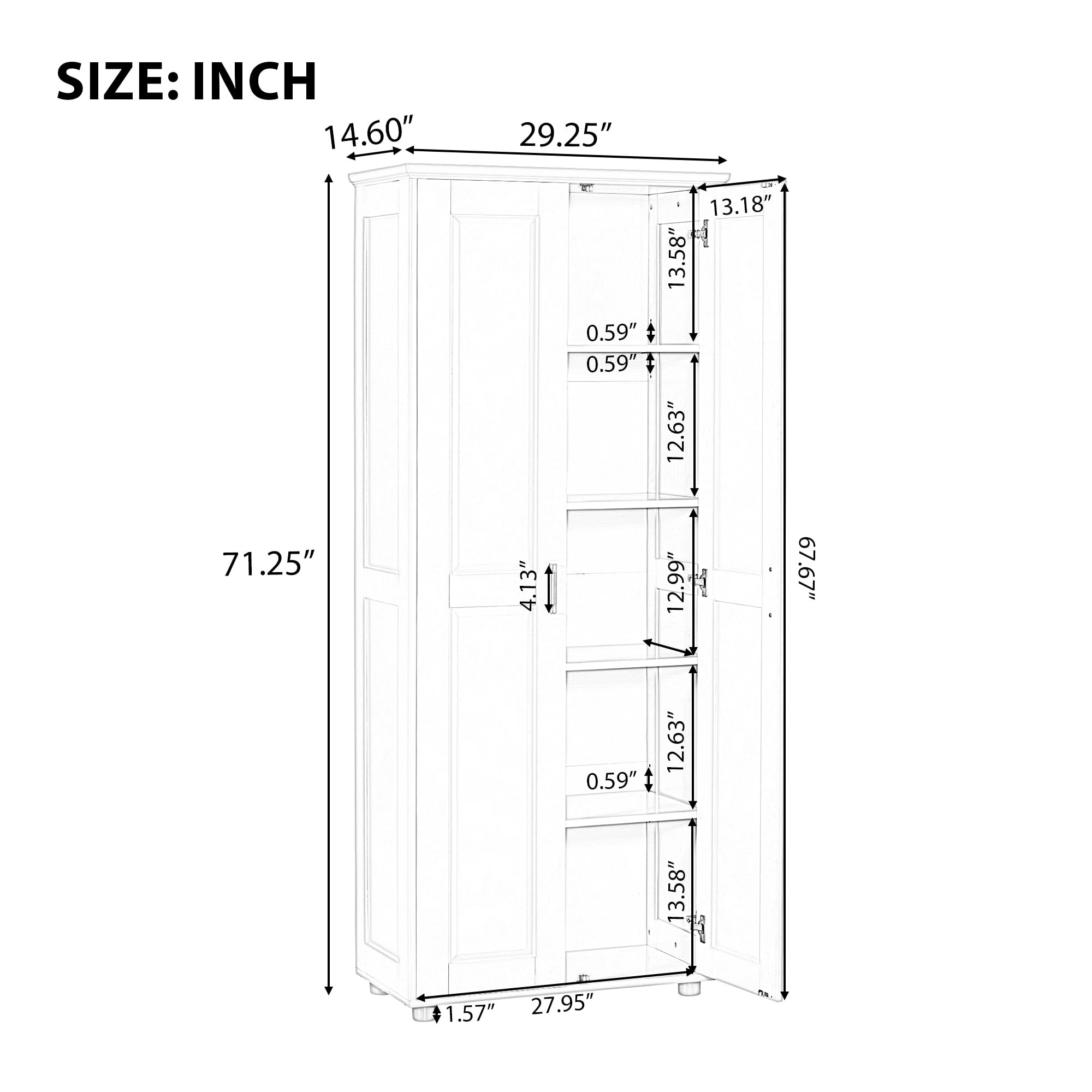Bellemave Wooden Storage Cabinet with Two Doors and Adjustable Shelves Freestanding Tall Storage Cabinet for Bathroom, Kitchen, Living Room, Floor Cabinet for Home Office, White
