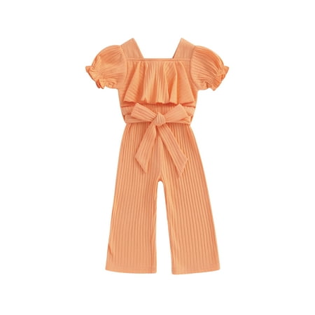 

Wassery Baby Girls Jumpsuits Short Sleeve Belted Ribbed Romper Bodysuits 9M 12M 18M 24M 3T 4T Toddler Girls Fall Long Pants