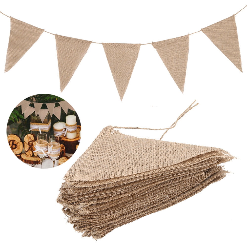 3M 13 Flags Vintage Hessian Burlap Bunting Banner Wedding Party Hanging Decor
