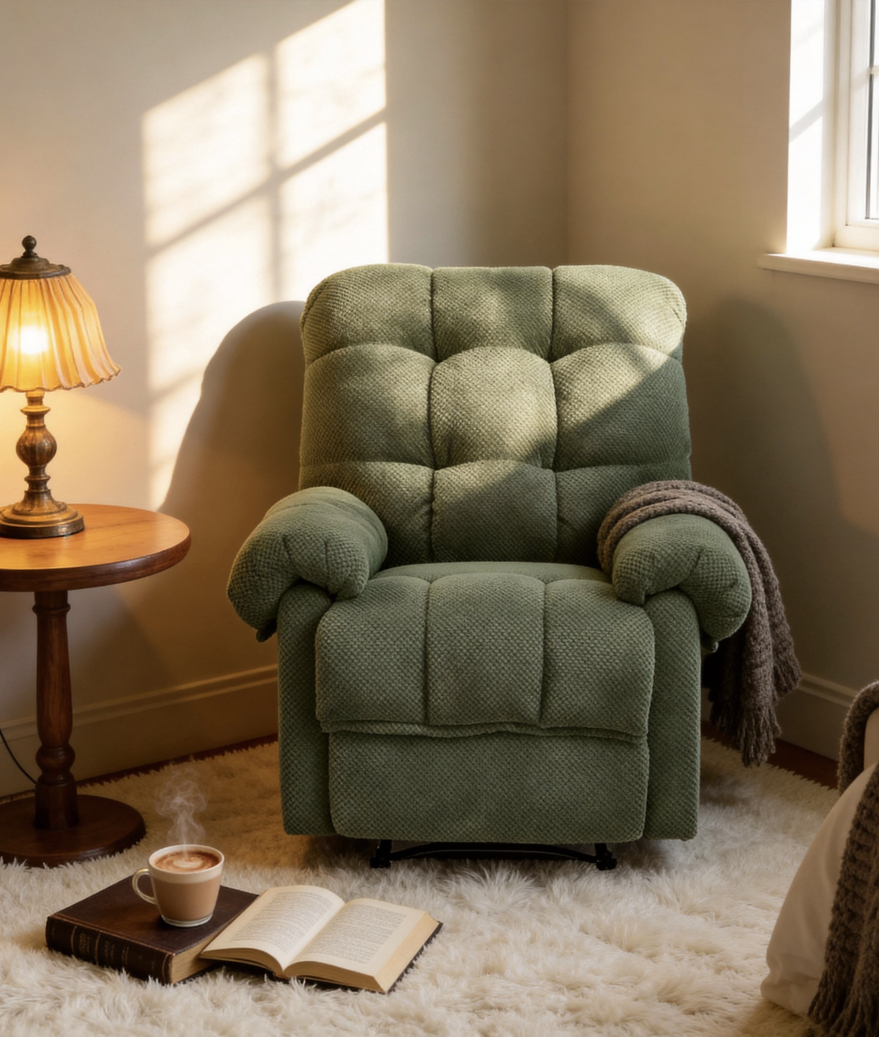 CISILOV Overstuffed Recliner Chair, Ergonomic Manual Push Back Lounge Chair with Padded Footrest, Cozy Armchair 38.6 Inch for Living Room Home Theater Reading Nook and Relaxation, Army Green