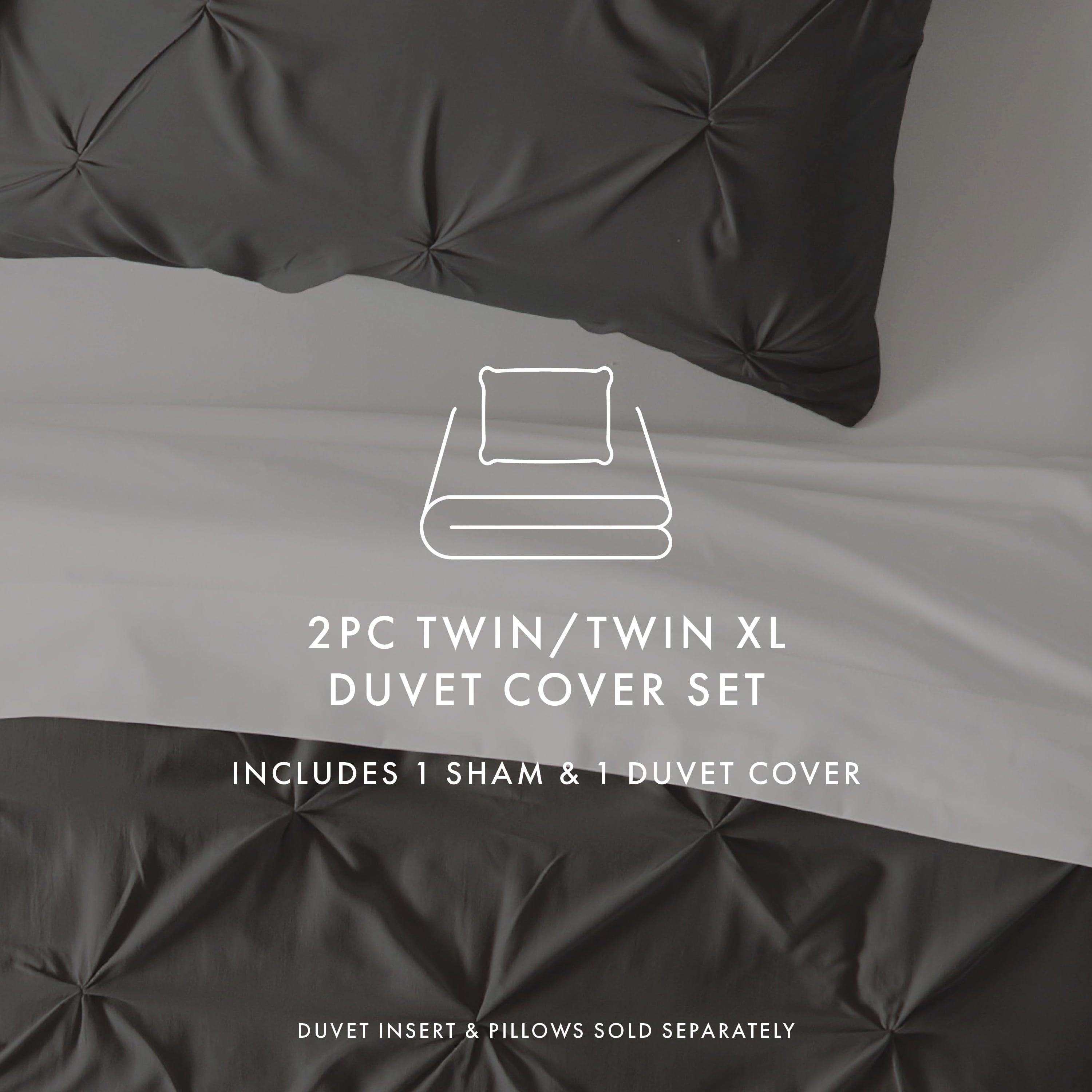 Noble Linens Gray Pinch Pleat 2-Piece Duvet Cover Set, Twin/Twin XL