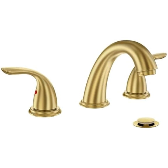 8 Inch Brushed Gold Widespread 2-Handle 3 Hole Bathroom Faucet with Metal Pop-Up Drain Assembly, Low Arc Bathroom Sink Faucet,WF008-5-BG