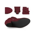 thumbnail image 2 of BLISSFUL STEP Round Toe Side Zip Buckle Block Heel Ankle Boots For Women Burgundy 10, 2 of 5