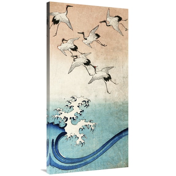 Global Gallery's 'Cranes Flying (detail)' by Ando Hiroshige Stretched Canvas Wall Art