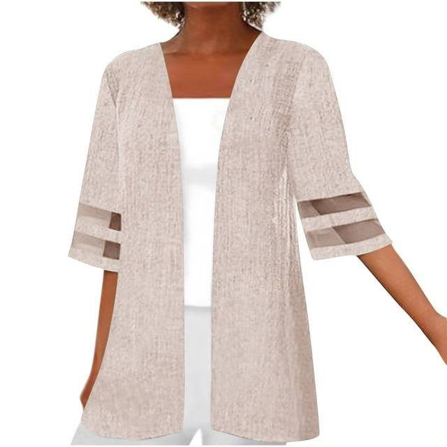 Cardigan Ouvert pour Femmes Manches Courtes Léger Habillé Veste Décontractée Automne