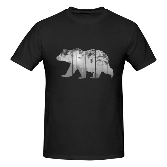 Mens Bear Forest T-Shirt Premium 100% Cotton Short Sleeve T-Shirt Tee Crew Neck Casual Tee Shirt
