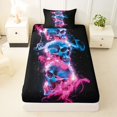 thumbnail image 3 of Manfei Halloween Neon Gradient Skull Twin Sheets 3pcs, Cosmic Ombre Bedding, Black Pink Blue,1 Fitted Sheet, 1 Flat Sheet and 1 Pillowcase, 3 of 5