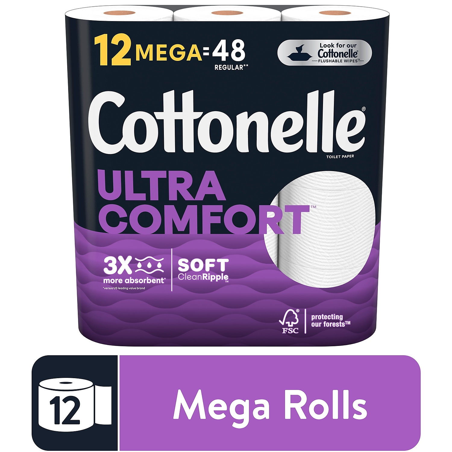 Cottonelle Ultra ComfortCare Toilet Paper, 12 Mega Rolls, 284 Sheets per Roll (3,408 Total) - image 3 of 10