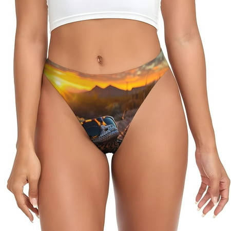 Qokaie Lizard With Sunglasses Sunset Printed Women s Cotton Thong Underwear  Sexy Breathable Panties G-string-X-Small
