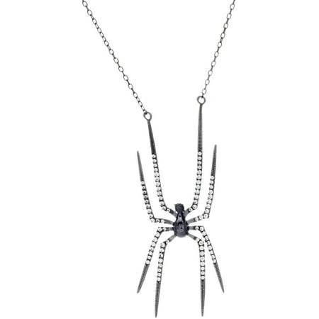 Lesa Michele Cubic Zirconia Sterling Silver Oxidized Station Spider Necklace