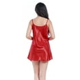 thumbnail image 4 of PULLIMORE Women Sexy Satin Lingerie Sleepwear Mini Slip Chemise V Neck Negligee Nightgown Adjustable Spaghetti Straps（Red,2XL）, 4 of 5