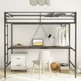 thumbnail image 2 of Aukfa Metal Twin Loft Bed with Built-in Desk and Closet Rod for Kids Teens, Black, 2 of 8