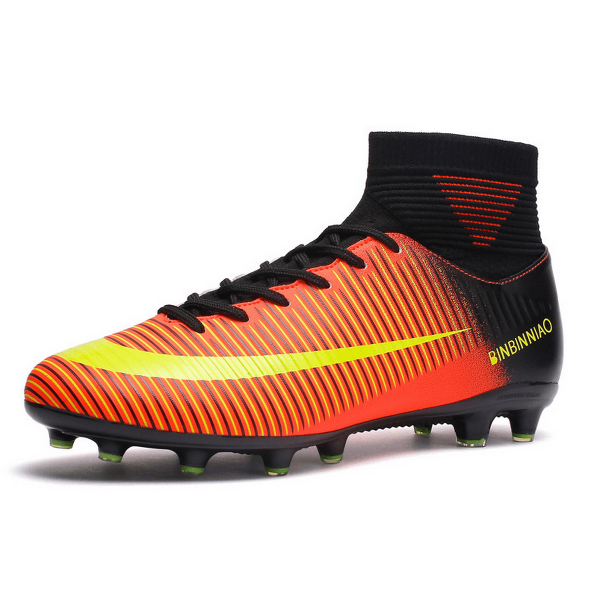 Onemix Men s Football Shoes High Top Spike Sport Training Boots Shoes Orange