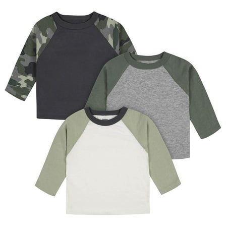 

Gerber Baby Boys 3-Pack Long Sleeve Baseball Tees Green & Gray 12 Months