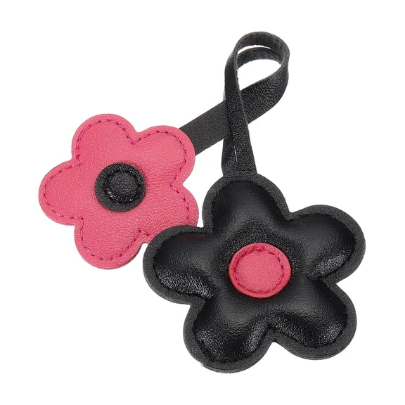 Flower Purse Charm, Flower Bag Keychain PU Leather Women Cute Bag Charm for Purse Handbag Bag Accessories, Black-Red