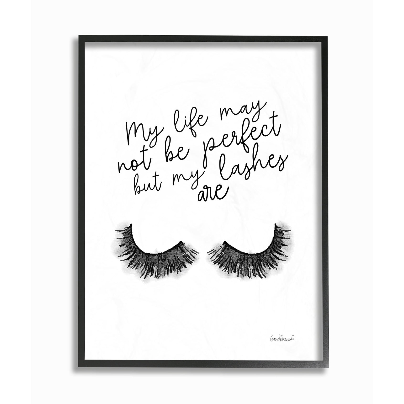 The Stupell Home Decor Collection Black and White Typography Perfect Lashes in Life Oversized Framed Giclee Texturized Art, 16 x 1.5 x 20