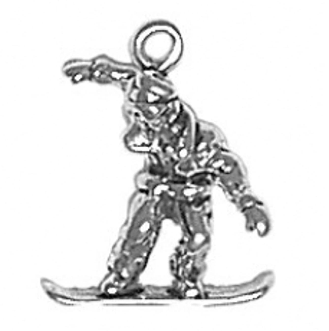 Sterling Silver Girls .8mm Box Chain 3D Female Snow Skier Pendant Necklace
