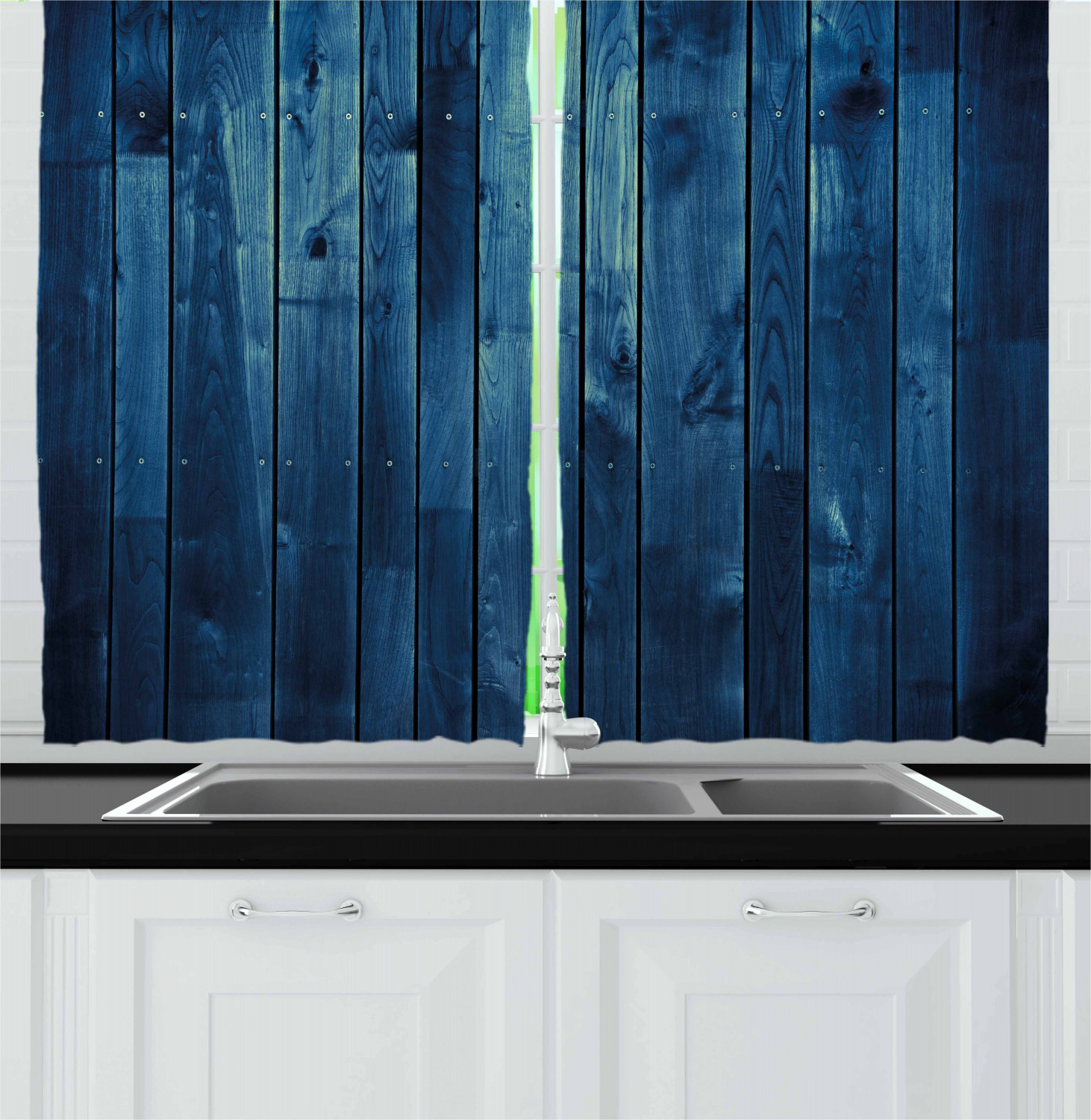 Dark Blue Curtains 2 Panels Set, Wooden Planks Texture Image Board Floor Wall Lumber Rustic Country Life, Window Drapes for Living Room Bedroom, 55W X 39L Inches, Pale Blue Dark Blue, by Ambesonne