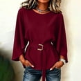 thumbnail image 4 of Edvintorg Tops for Women Trendy Flutter Sleeve Crew Neck Loose Casual Business Tunic Shirts with Belt Womens Clothing Wine XXL, 4 of 5