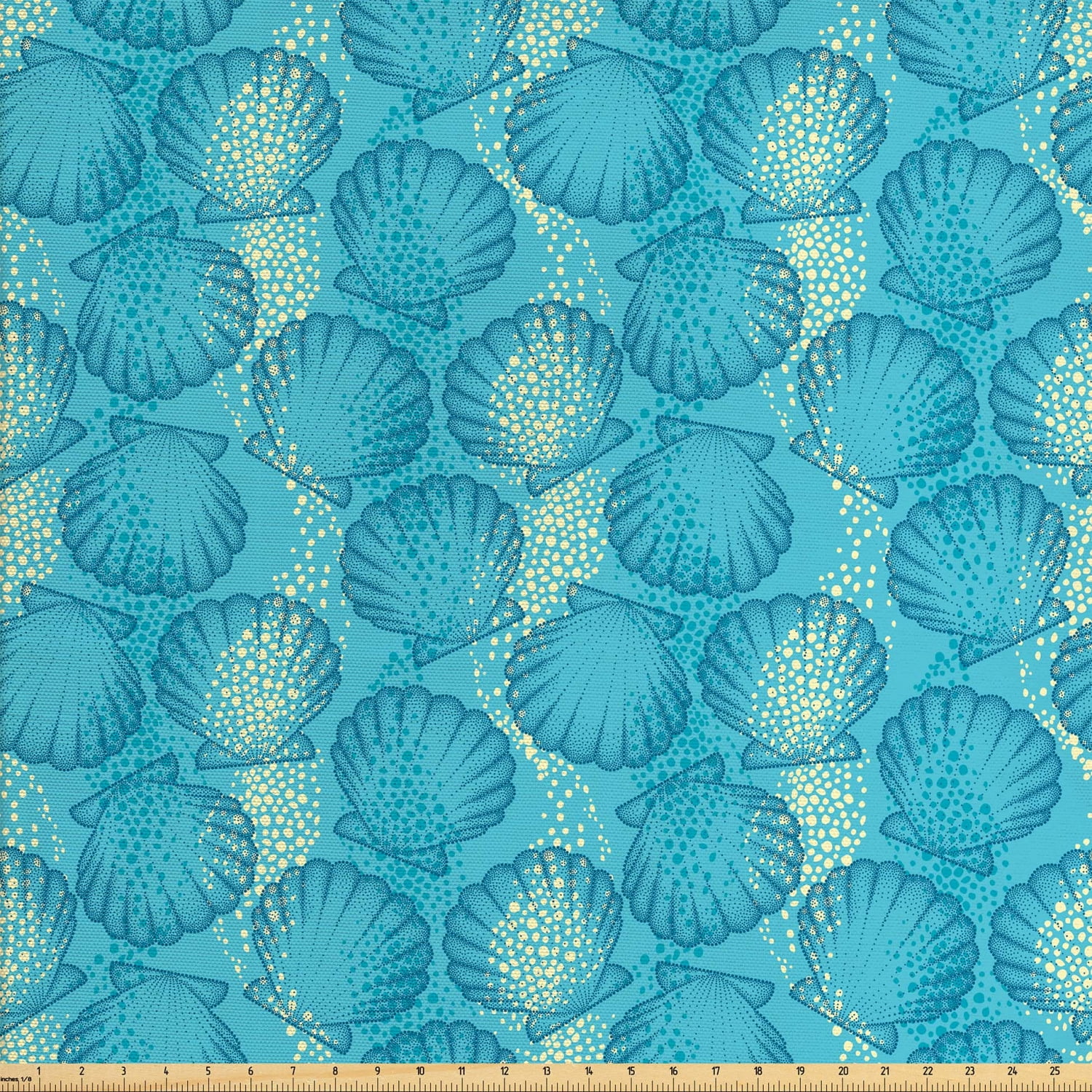 Ocean Fabric by The Yard, Marine Aquatic Theme Scallop Sea Shells in