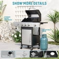 thumbnail image 3 of Biotree 3 Burner Gas Grill with Side Burner,40800 BTU Barbecue Grill Propane Stainless Steel BBQ Grill with Porcelain-Enameled Cast Iron Grates for Outdoor Cooking, 3 of 10
