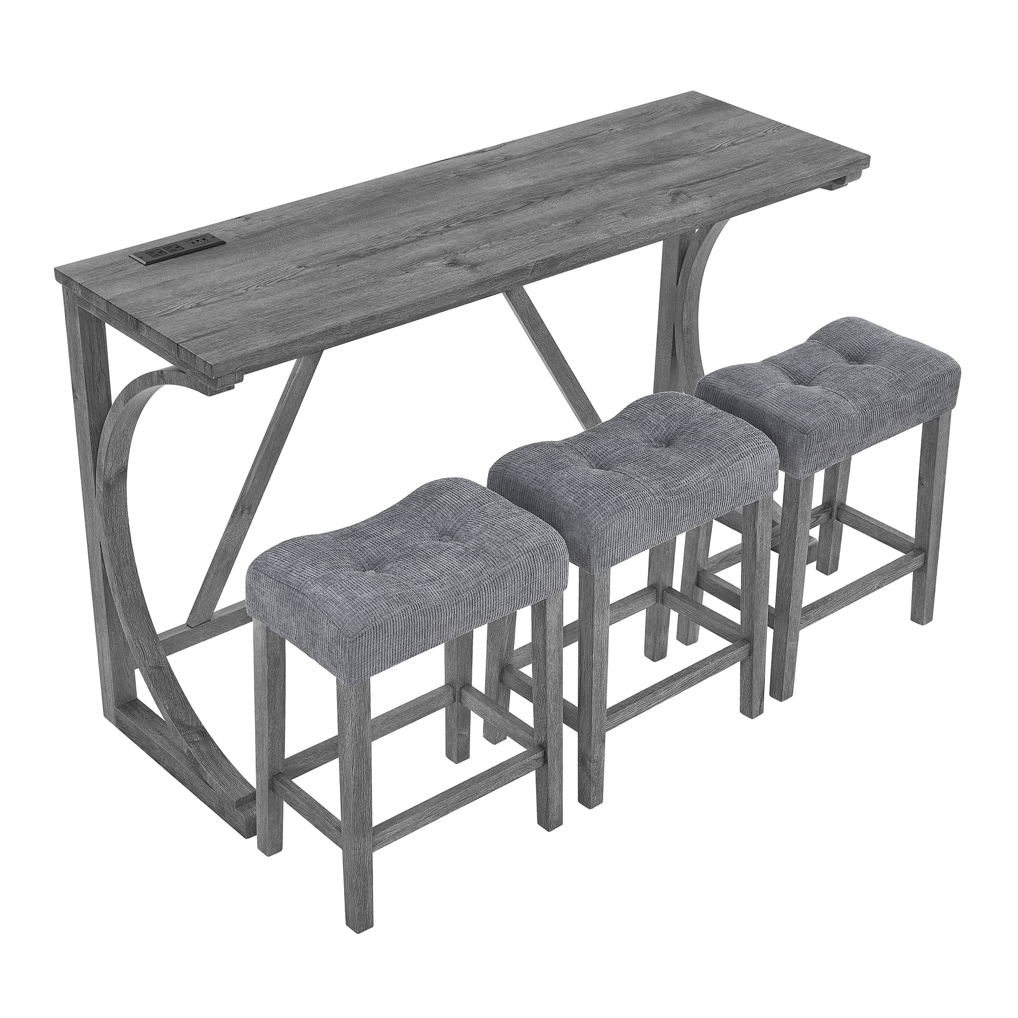 Aukfa Kitchen Dining Table Set for 3,Bar Table Set with Power Outlet,Industrial Breakfast Table Set,Gray