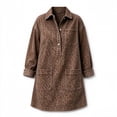 thumbnail image 5 of Women's Leopard Print Denim Shirt Dress, Long Sleeve Button Front Loose A-Line Dress, Casual Fall Daily Outing, 5 of 5
