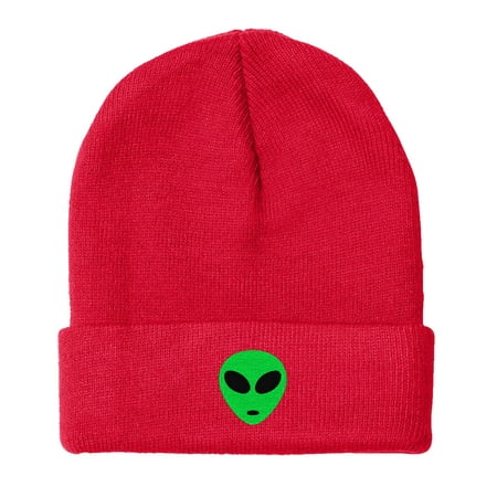 Bne Embroidered Green Alien Warm Winter Beanie Green Alien-Em-0028-Red