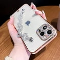 thumbnail image 2 of Cute Clear Case Compatible with iPhone 12 Pro 6.1" Silicone Case,Bling Chain Bracelet Strap Case,Crystal Diamond Full Camera Lens Protection Gold Plating Reinforced Corners,Rose Gold, 2 of 5
