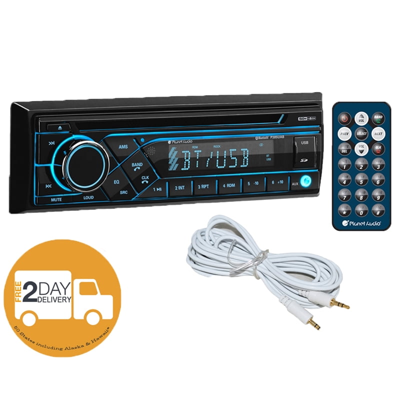 Planet Audio P385UAB Single DIN Bluetooth CD AM/FM Car Receiver + Free AUX Cable
