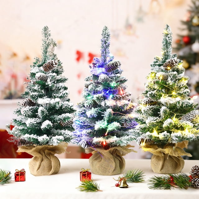 mtvxesu 45Cm Flocked Tabletop Christmas Tree with Light String for Indoor Home Party Decoration, 1 Count