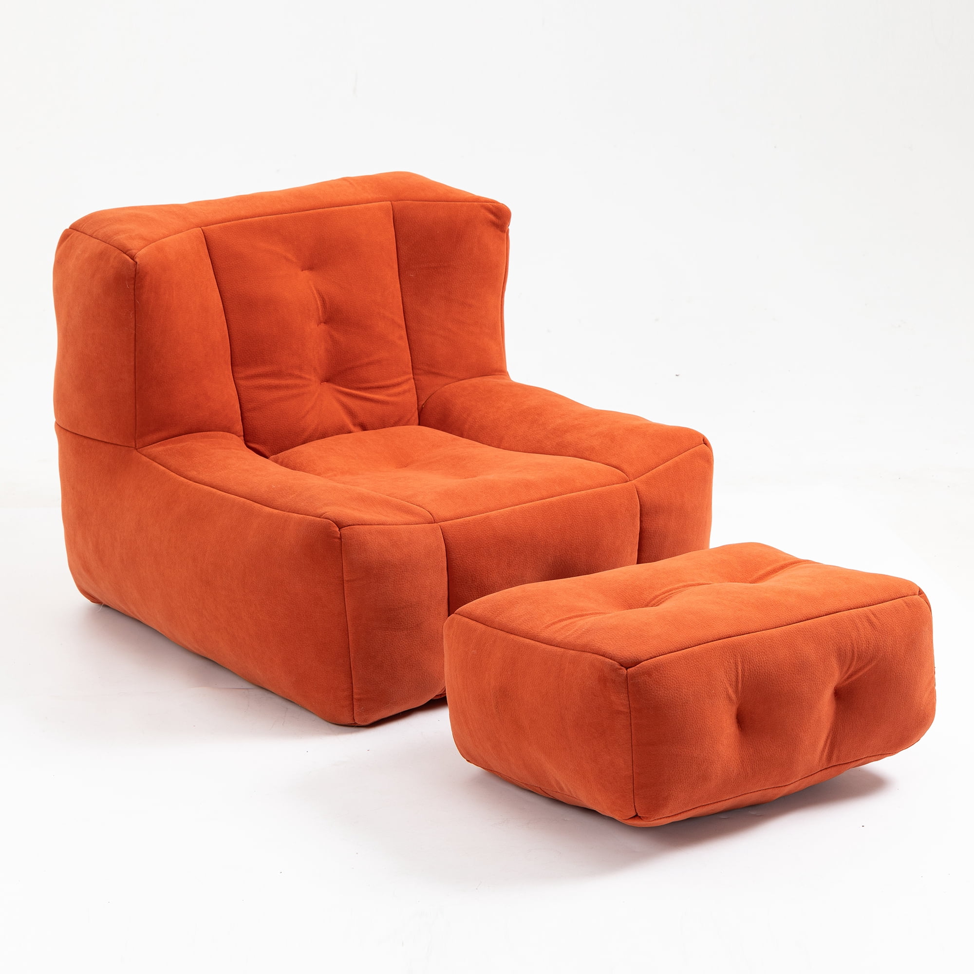 DEALTOPS Fluffy Bean Bag Chair with Ottoman for Adults & Teens, Super Soft Lazy Sofa Chair with Memory Foam for Living Room, Bedroom, Apartment-Red