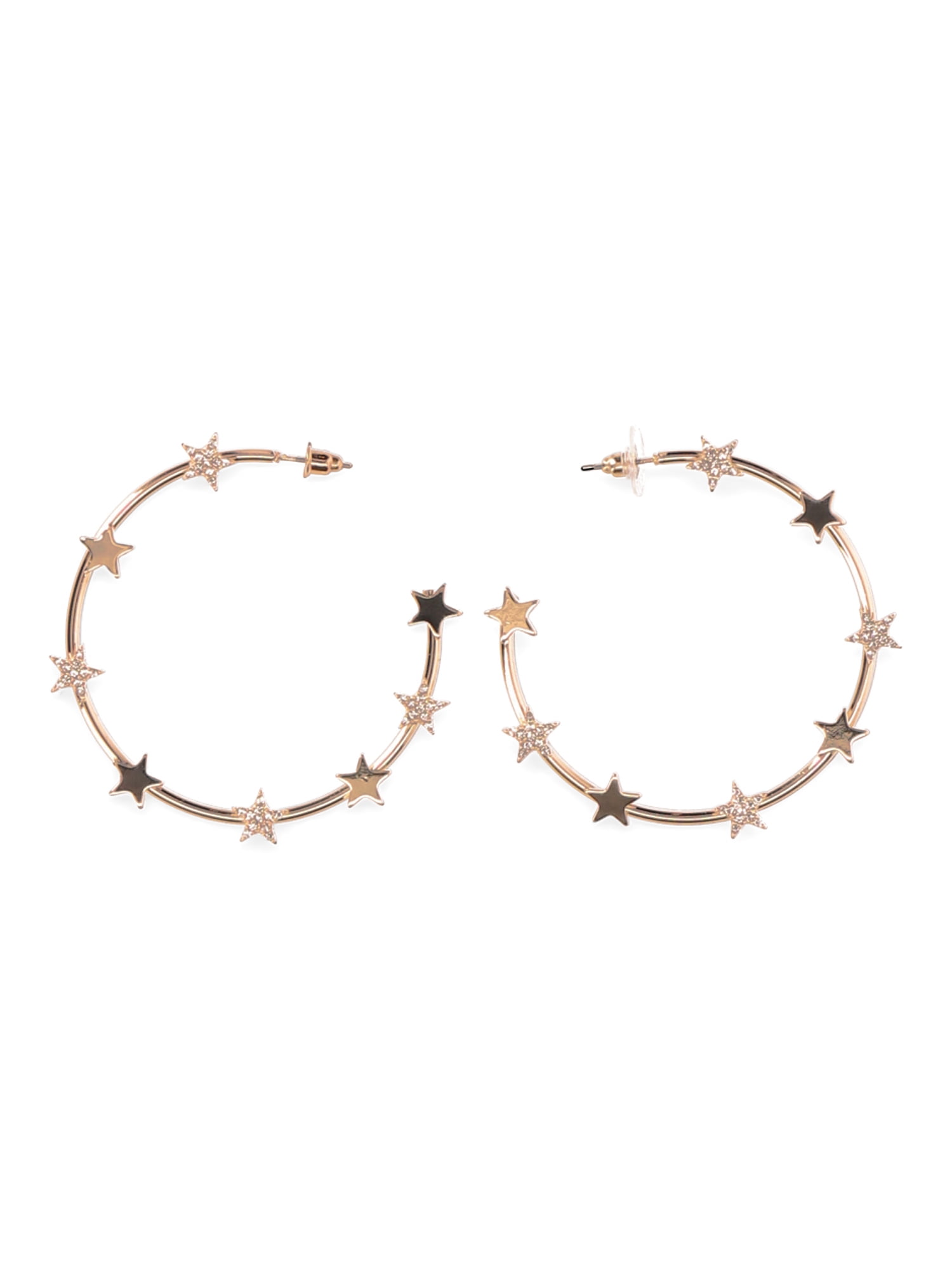 No Boundaries Sparkle Star Hoop Earrings, Women’s