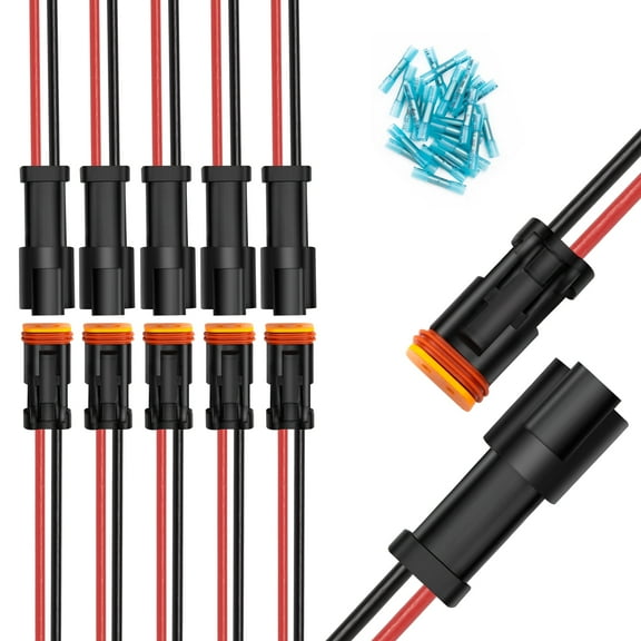 JRready 6 Sets 2 Pin DT Deutsch Connector Kit with 16# Contacts, Car Waterproof Wire Connectors with 24pcs Butt Connector, 14AWG Wire Connector for Motorcycle, Car, Boat