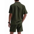 thumbnail image 4 of Men Sets Outfits 2 Piece Short Sleeve Shirts Short Set Green M, 4 of 7