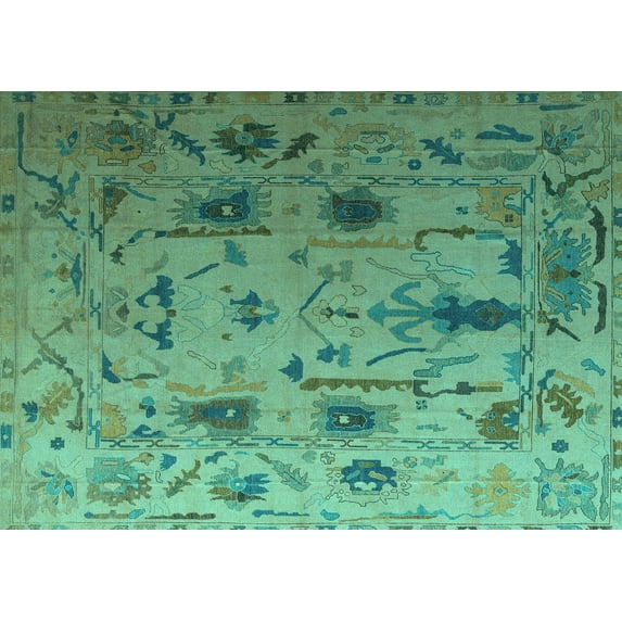 Ahgly Company Machine Washable Indoor Rectangle Abstract Turquoise Blue Modern Area Rugs, 4' x 6'