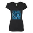 thumbnail image 2 of Straight Outta Carolina CAR Fan | Fantasy Football | Womens Sports Slim Fit Junior V-Neck Tee, Black, Medium, 2 of 4