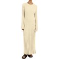 thumbnail image 1 of Faldas largas Vestido ajustado con cuello redondo, vestido maxi informal básico para mujer, traje diario cálido y ajustado Ygjytge Beige T L para Mujer, 1 of 7