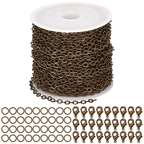 DIY 33 Feet Antique Bronze Curb Cable Chain Link Necklace Width 4mm with 30 Brass Lobster Claw Clasps 100 Brass Jump Rings Antique Bronze Jewelry