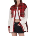 thumbnail image 3 of Women'S Flannel Button Down Fleece Jacket Fall Fuzzy Lapel Long Sleeves Plaid Blouse Jacket Winter Light Coats Big Red S, 3 of 8