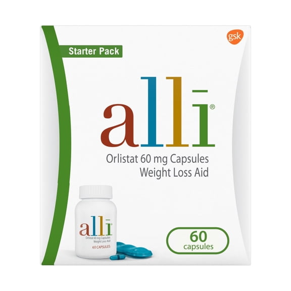 Alli Orlistat Weight Loss Supplement Capsules Starter Pack, 60 Mg, 60 Count