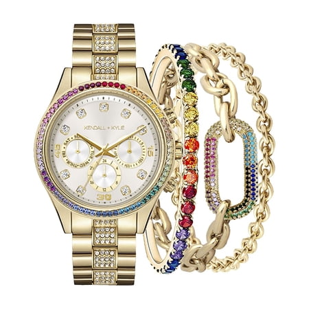 Kendall + Kylie Ladies Gold Tone Metal Analog Watch and Bracelet Set