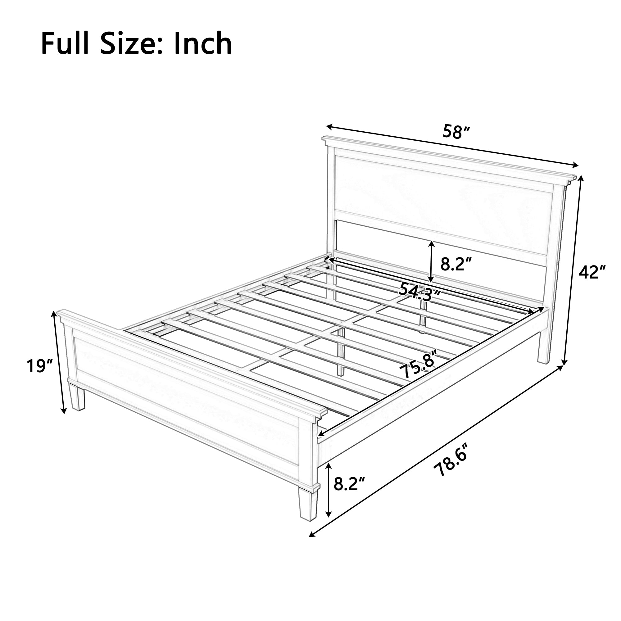 Euroco Wooden Full Size Mid-Century Platform Bed, Charcoal Black