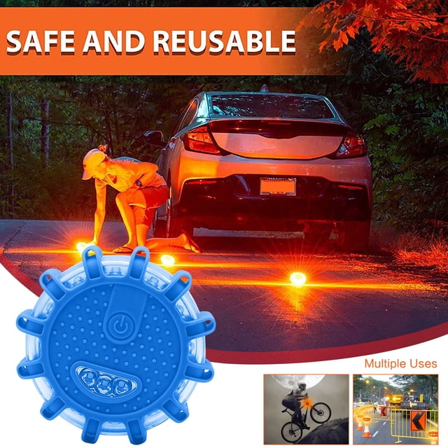 LED Road Flares Emergency Lights Roadside Car Flare Kit for Vehicles 3 Disc Pack with Tools Lights Christmas Cord