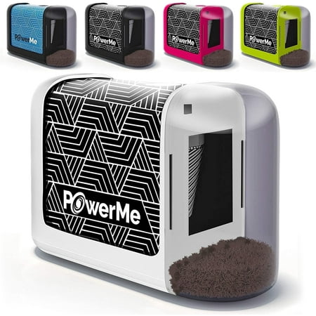 PowerMe Electric Pencil Sharpener with Cover, Handheld, Manual, Battery Powered, White