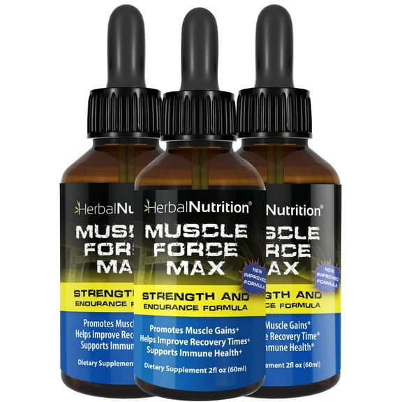 Three Pack - Body Building Supplement Muscle Force Max Strength & Endurance Drops 175mg of Proprietary Growth Formula, Muscle Building and Recovery