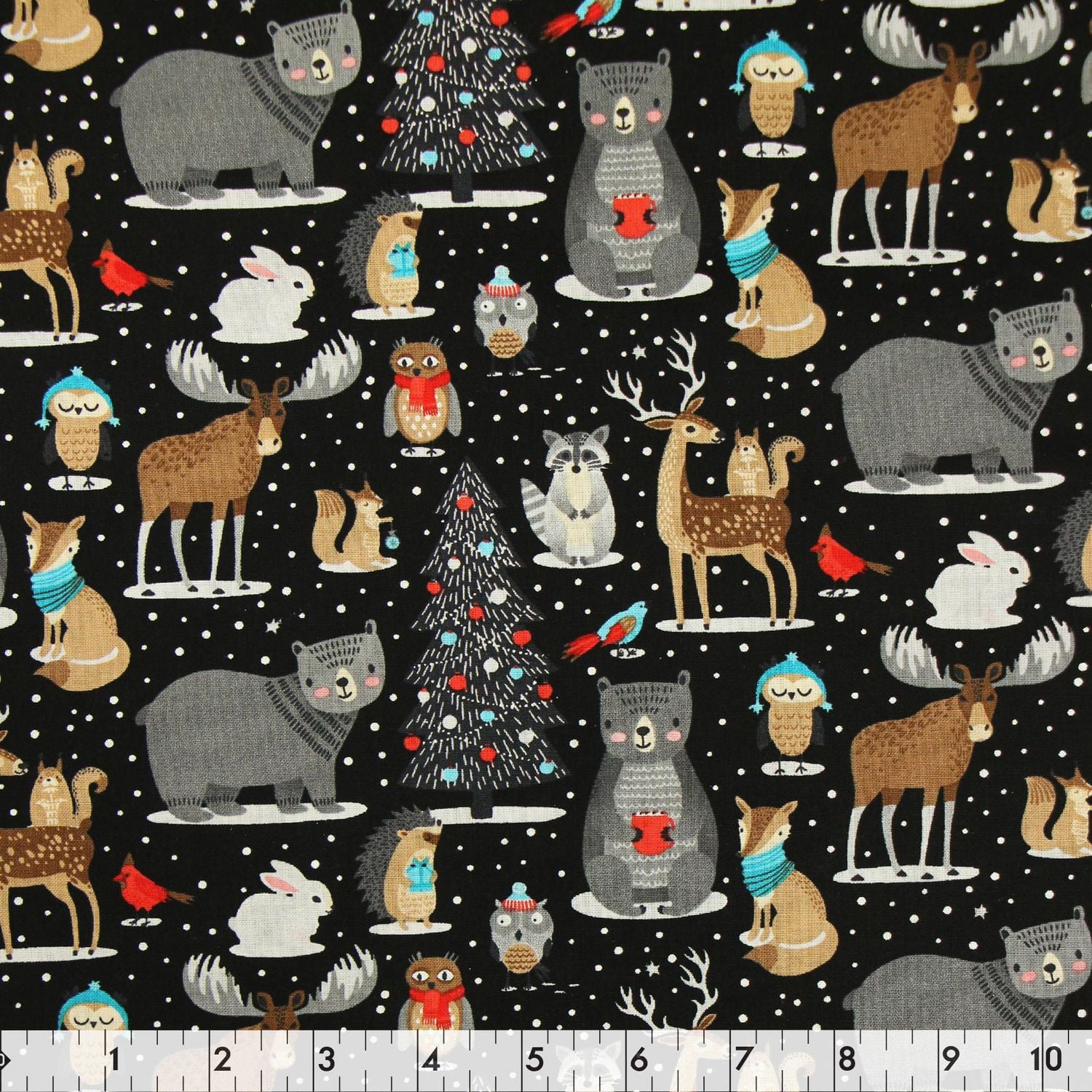 Tissu au mètre en coton Fabric Creations: AVENTURE DE NOËL NOIR