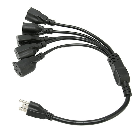 3 Prong 1 to 5 Outlet Power Cord Heavy Duty 16AWG 18AWG Way Splitter for Computer LED Stage Light