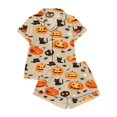thumbnail image 4 of Halloween Pajamas Women Short Sleeve Button Top Matching Shorts 2026 Fall Cute Satin Pumpkin, 4 of 4