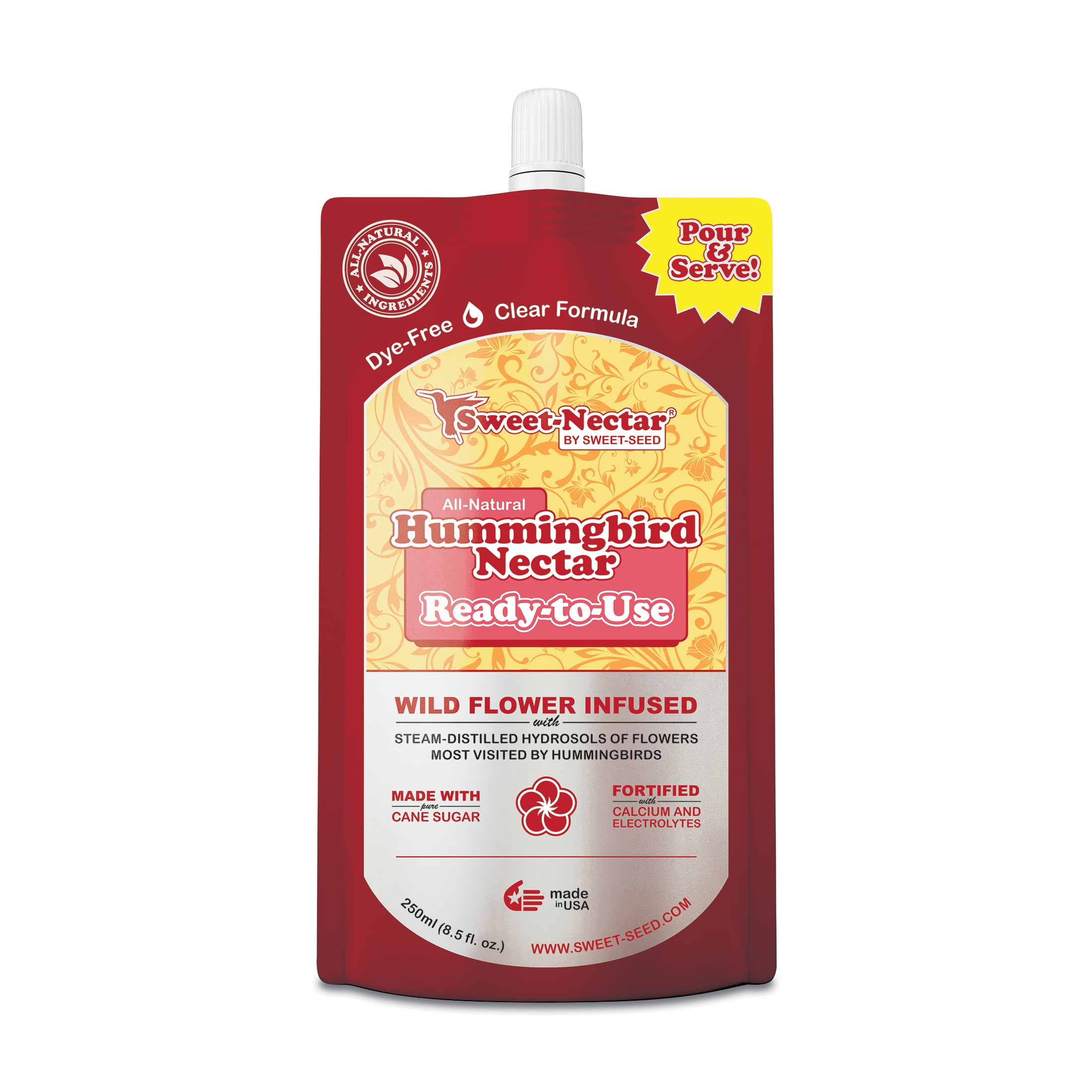 (2 pack) Sweet-Seed Sweet-Nectar® Ready-to-Use Hummingbird Nectar, Dye-Free, 8 fl oz Pouch
